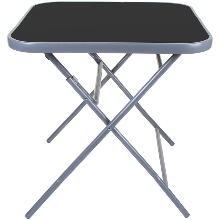 Square Folding Table Black Glass - Grey