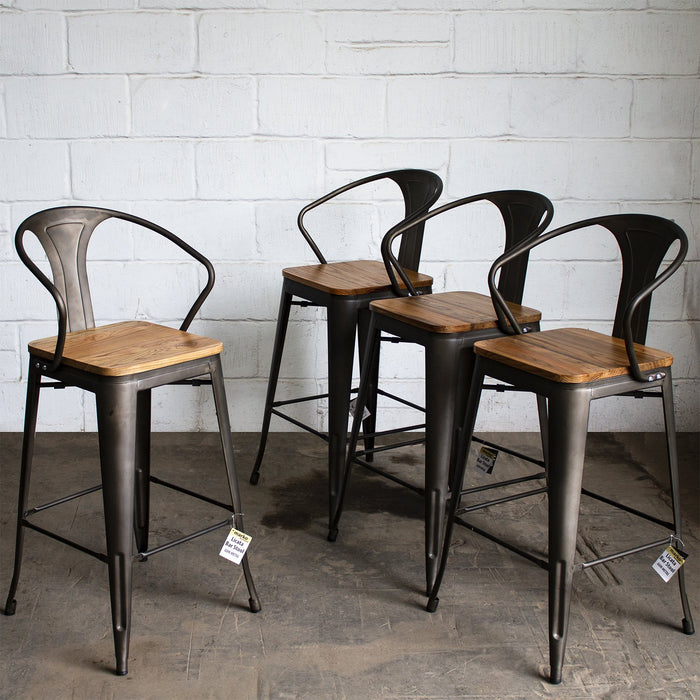 5PC Lodi Table & Licata Bar Stool Set - Gun Metal Grey