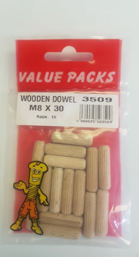 Wood Dowel M8 x 30