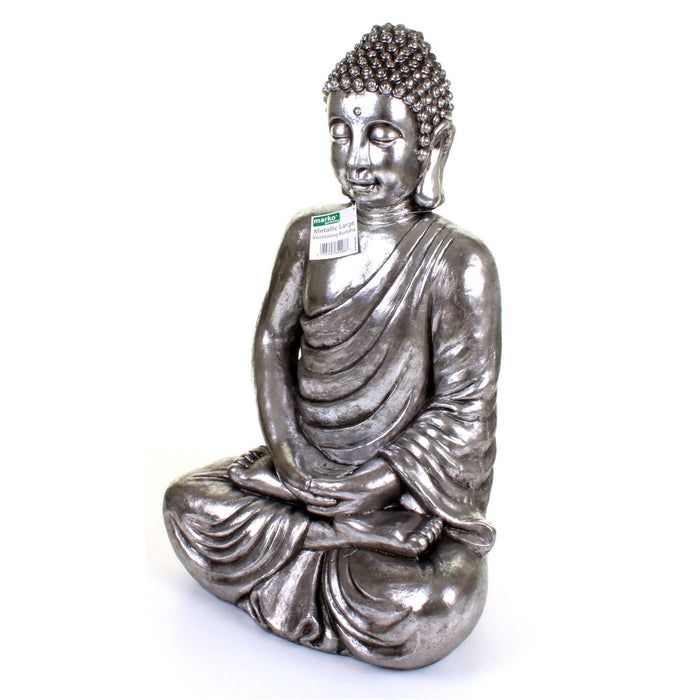 Metallic Silver Large Meditating Buddha