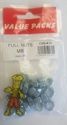 M8 Hex Nuts Zinc 20pc