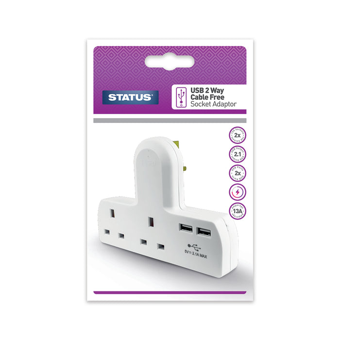 2 way Socket 2 USB White