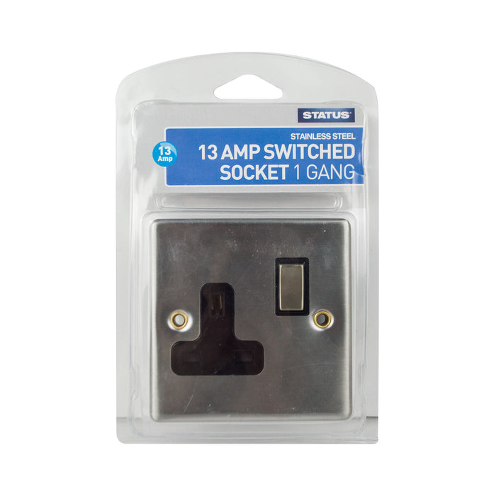 Stainless Steel Screw Through Wall Socket Switched