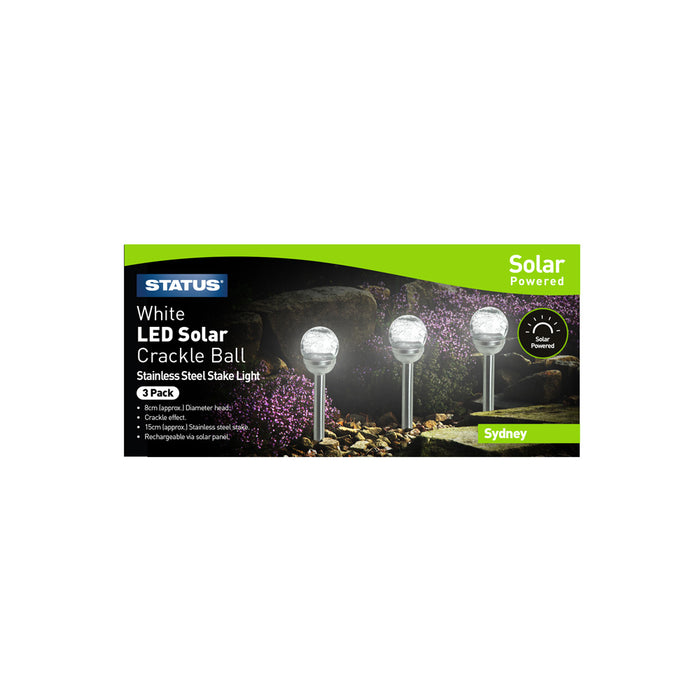 LED Solar Crackle Glass Ball 3pc