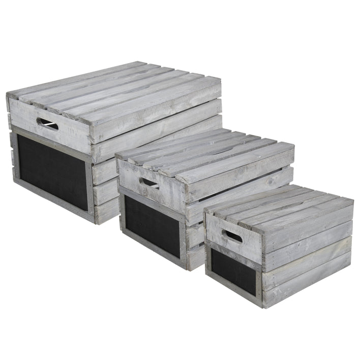 Ash Grey Vintage Wooden Crates with Lid