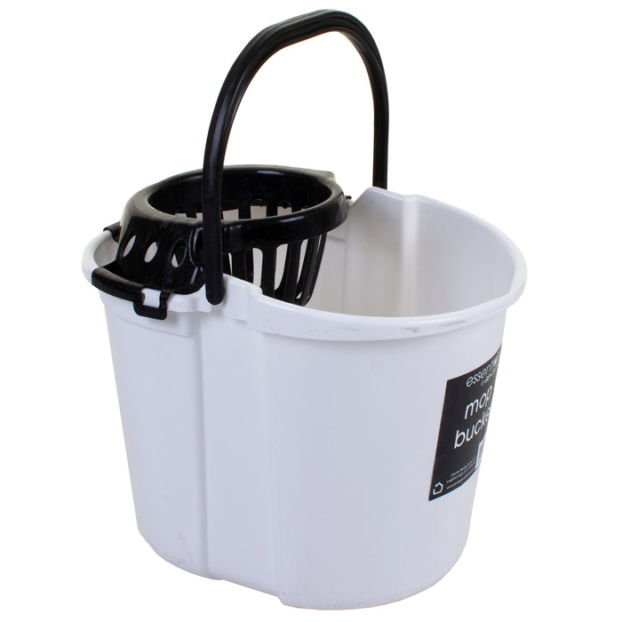 Black and White Rectangle Mop Bucket and Wringer 14L