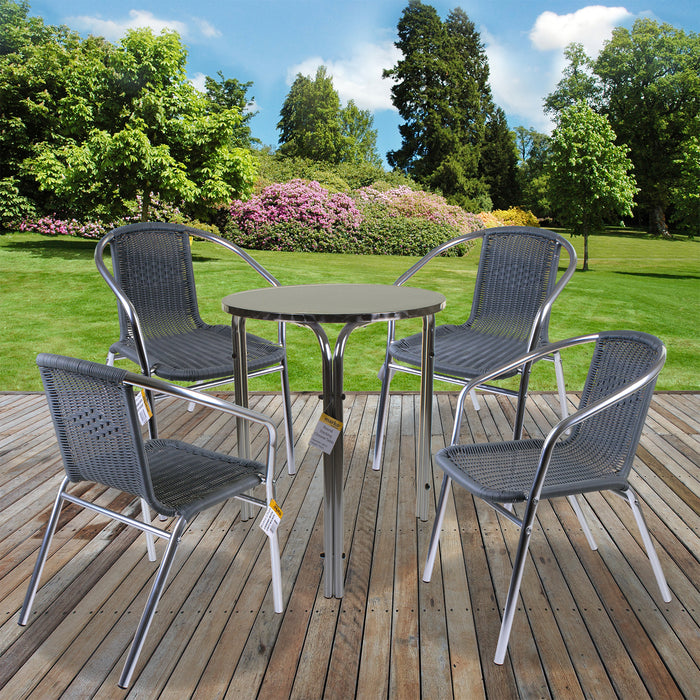 Chrome/Grey Wicker Bistro Sets - Round Stacking Table