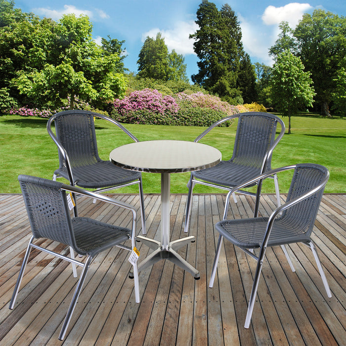 Chrome/Grey Wicker Bistro Sets - Round Table