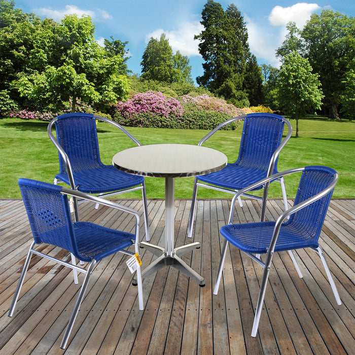 Chrome/Blue Wicker Bistro Sets - Round Table