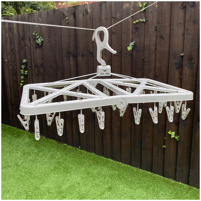 Square Folding Clothes Airer with 32 Hanging Pegs