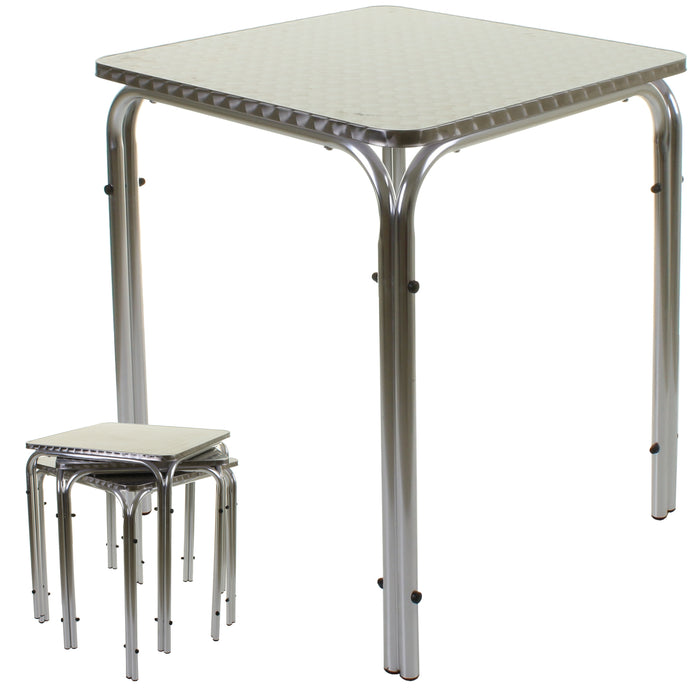 Chrome/Grey Wicker Bistro Sets - Square Stacking Table