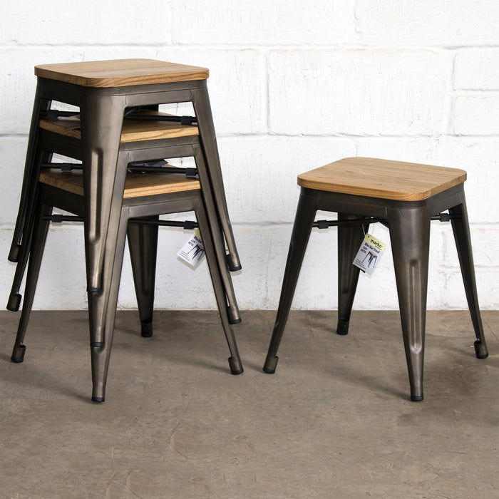 5PC Enna Table & Rho Stool Set - Gun Metal Grey