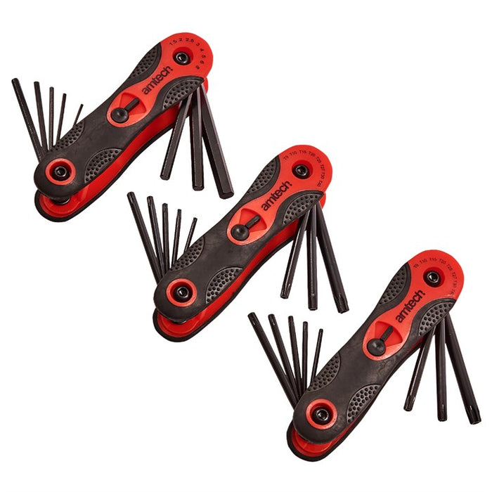 Folding Key Set 3pc 8pc security Torx keys, 8pc ball end hex keys and 8pc hex keys