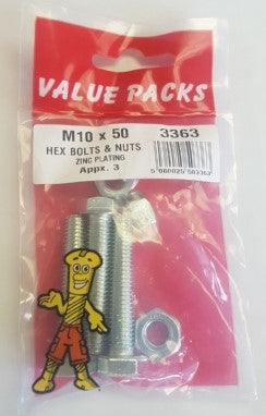 Hex Bolts & Nuts M10 X 50