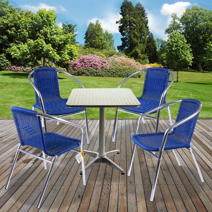 Chrome/Blue Wicker Bistro Sets - Square Table