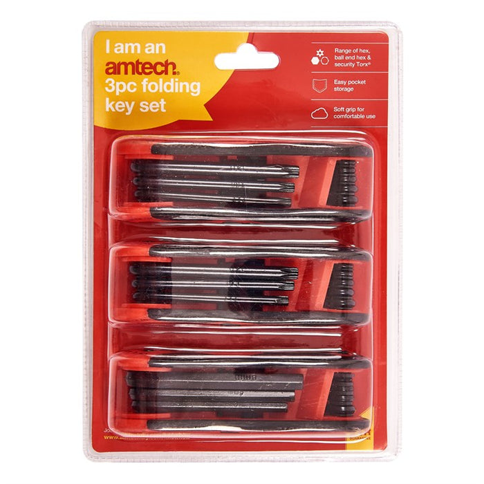 Folding Key Set 3pc 8pc security Torx keys, 8pc ball end hex keys and 8pc hex keys