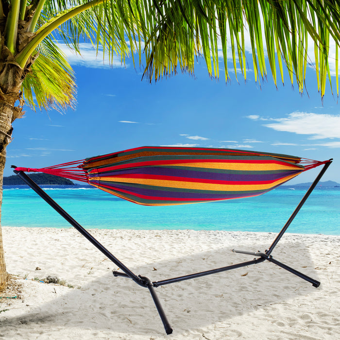 Red Striped Double Hammock & Stand Set
