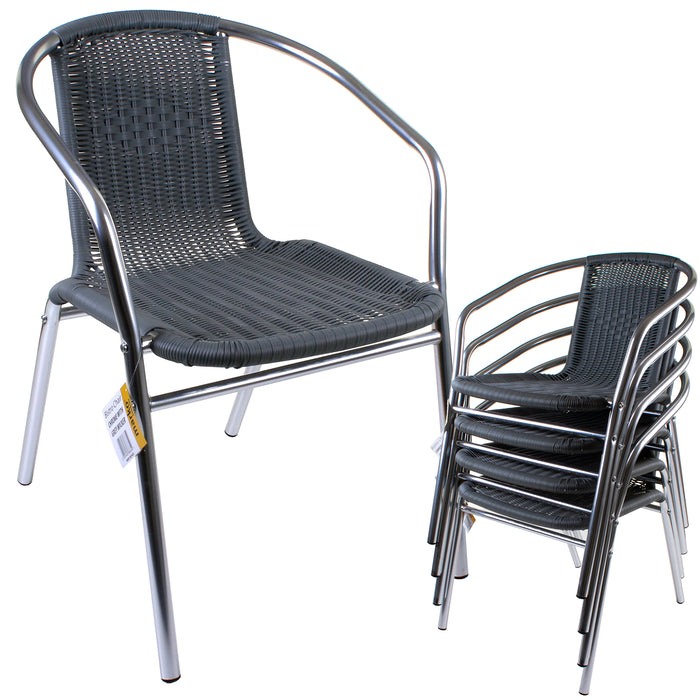 Chrome/Grey Wicker Bistro Sets - Round Table