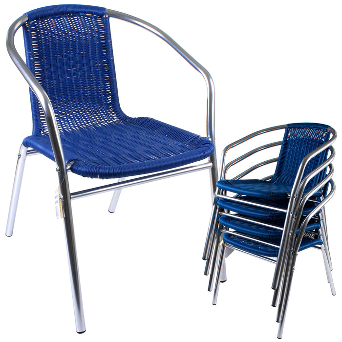 Chrome/Blue Wicker Bistro Sets - Round Table