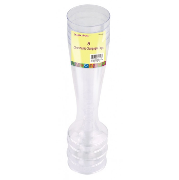 Clear Plastic Champagne Cups 5pc
