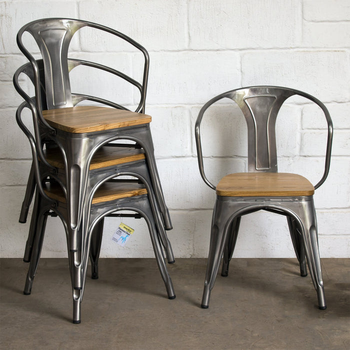 6PC Prato Table, 4 Florence Chairs & Sicily Bench Set - Steel