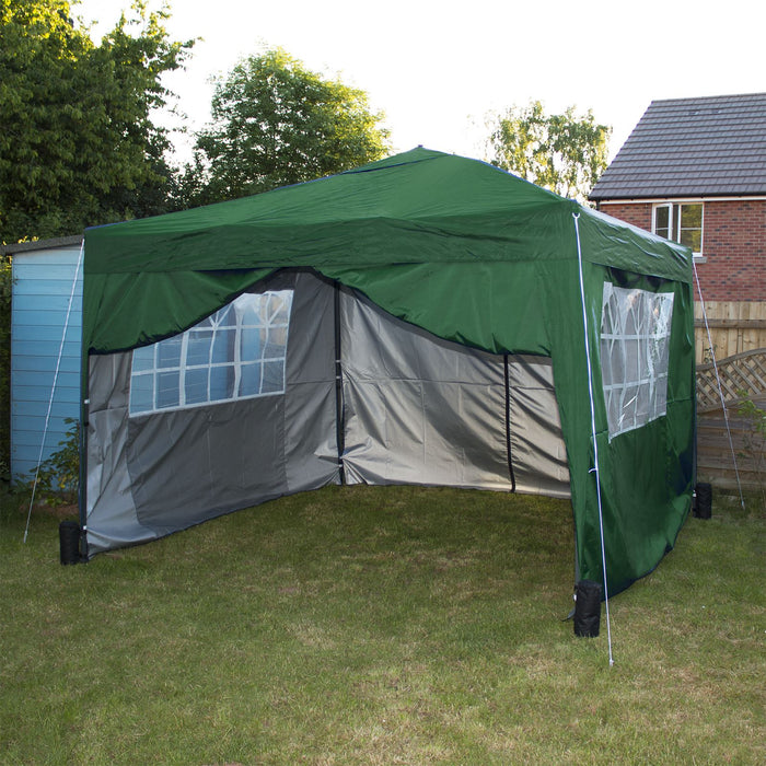 3M x 3M Easy Up Gazebo with Sides - Green