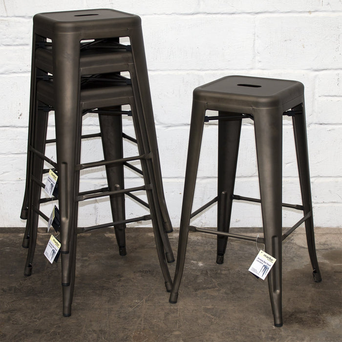 5PC Lodi Table & Orvieto Bar Stool Set - Gun Metal Grey