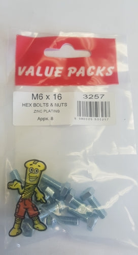 Hex Bolts & Nuts M6 X 16