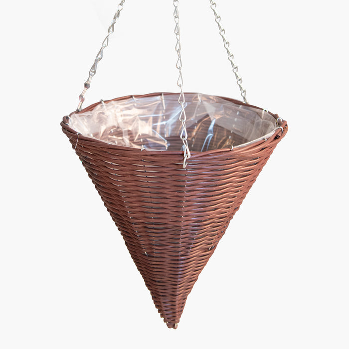 14" Cone Willow Hanging Basket - Brown