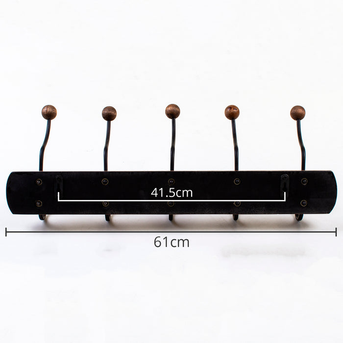 Oak Coat Rack with 5 Twin Rustic Hooks
