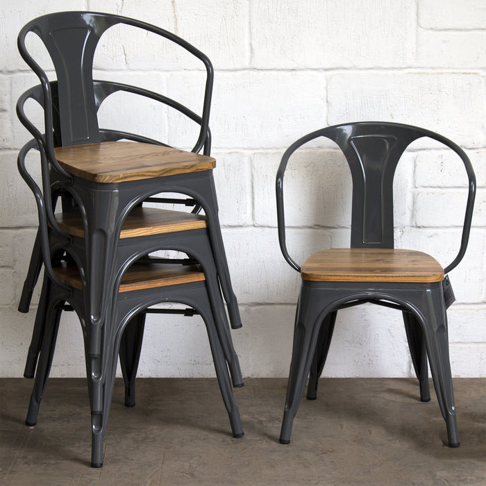 7PC Prato Table, 2 Florence & 4 Palermo Chairs Set - Graphite Grey