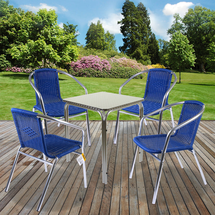 Chrome/Blue Wicker Bistro Sets - Square Stacking Table