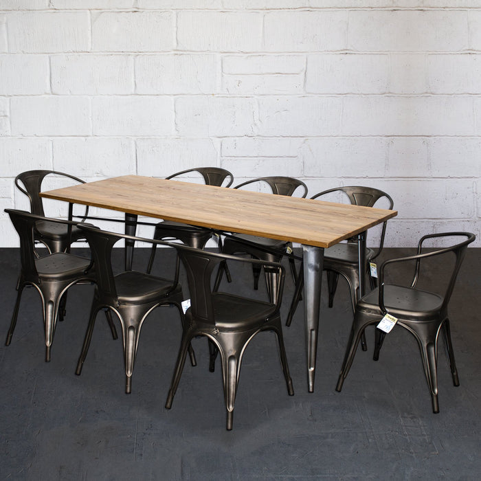 9PC Taranto Table & 8 Forli Chairs Set - Gun Metal Grey