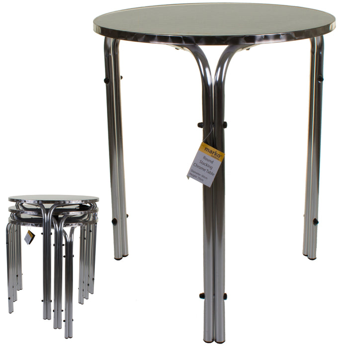 Chrome/Grey Wicker Bistro Sets - Round Stacking Table