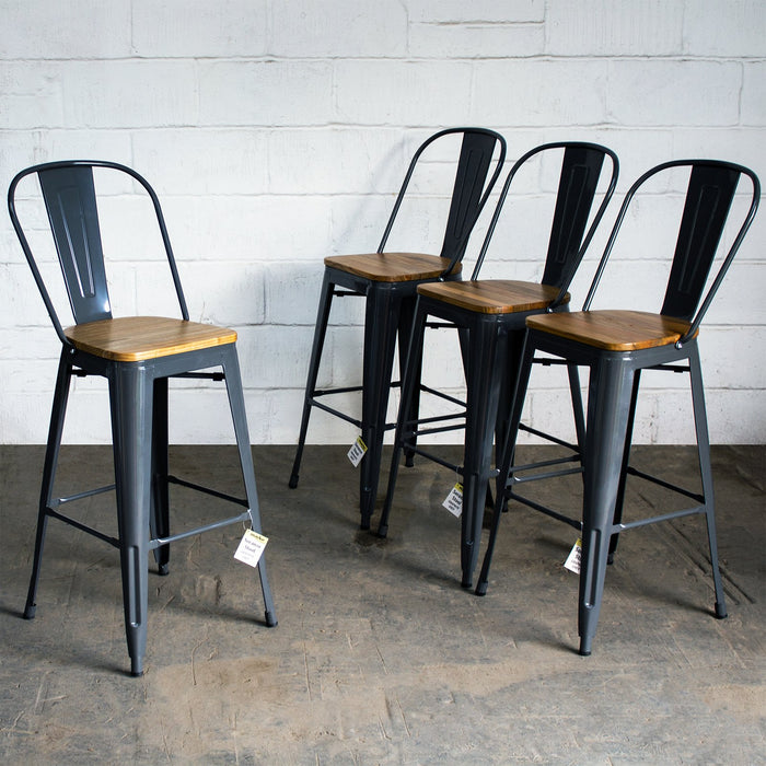 5PC Lodi Table & Soranzo Bar Stool Set - Graphite Grey