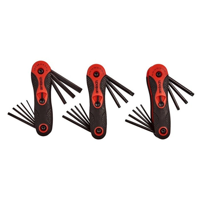 Folding Key Set 3pc 8pc security Torx keys, 8pc ball end hex keys and 8pc hex keys