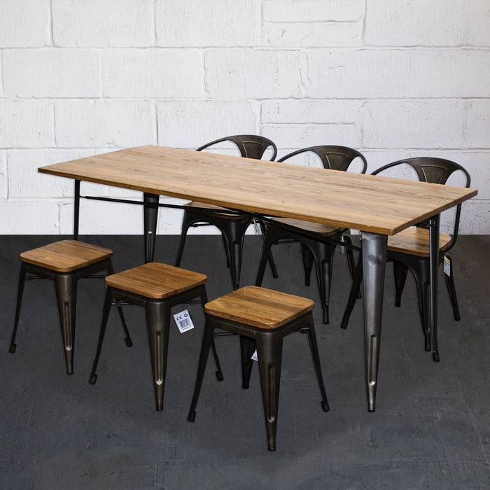 7PC Taranto Table, 3 Florence Chairs & 3 Rho Stools Set - Gun Metal Grey