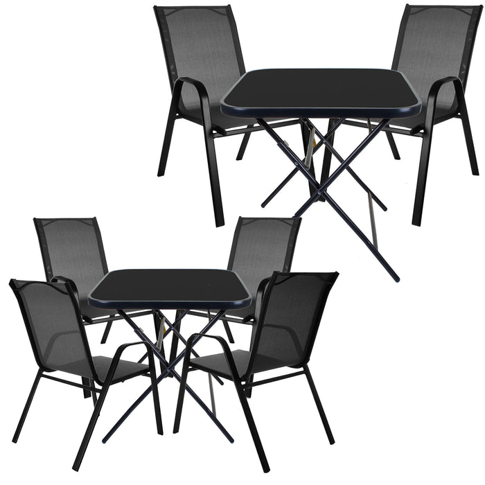 Grey Textoline Chair & Black Square Folding Table Sets