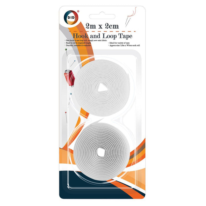 2m x 2cm hook and loop tape white