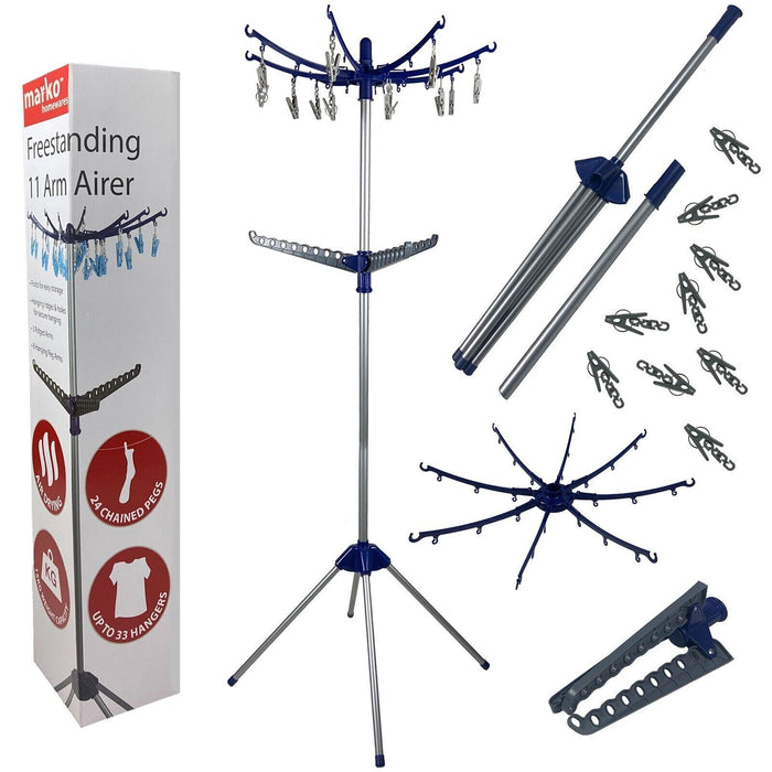 Freestanding 11 Arm Portable Airer with Plastic Pegs