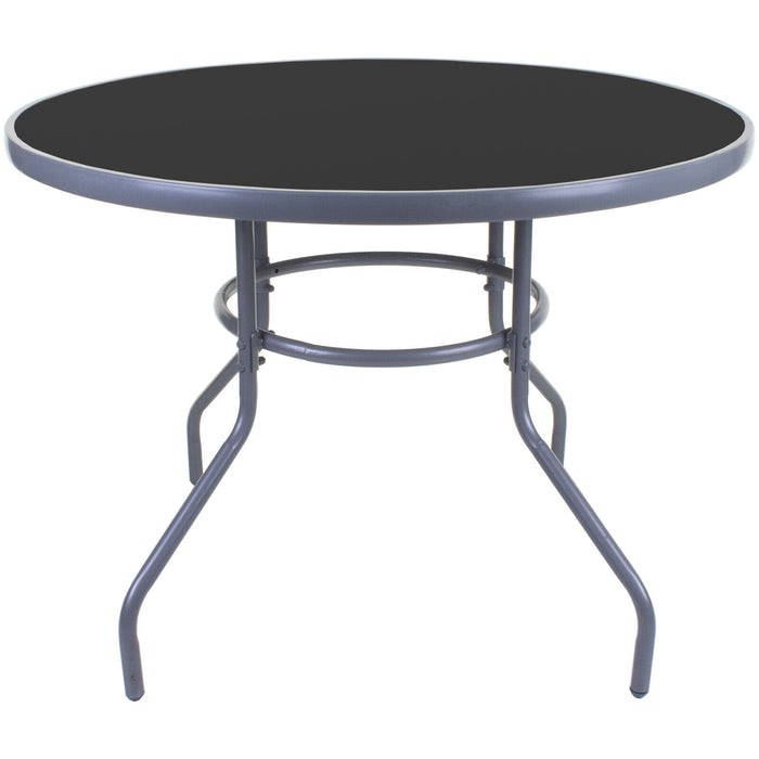 Black Textoline Chair & 100cm Round Grey Table Set