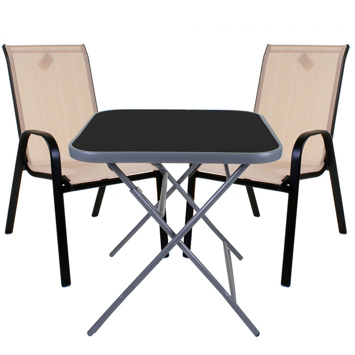 Cream Textoline Chair & Grey Square Folding Table Sets
