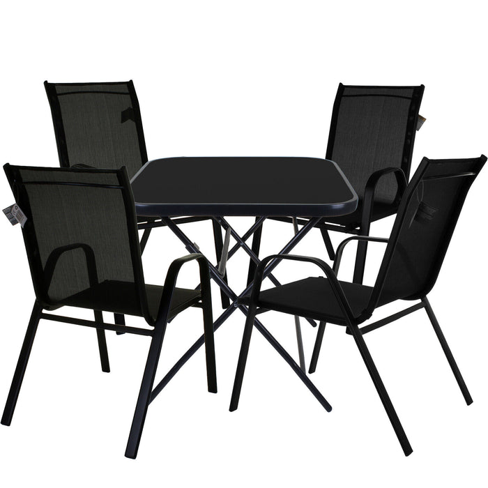 Black Textoline Chair & Black Square Folding Table Sets