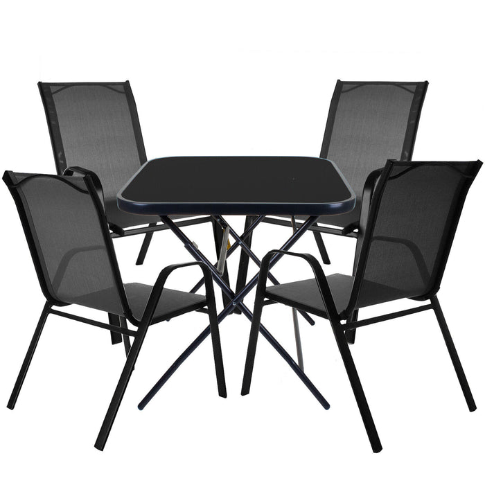 Grey Textoline Chair & Black Square Folding Table Sets