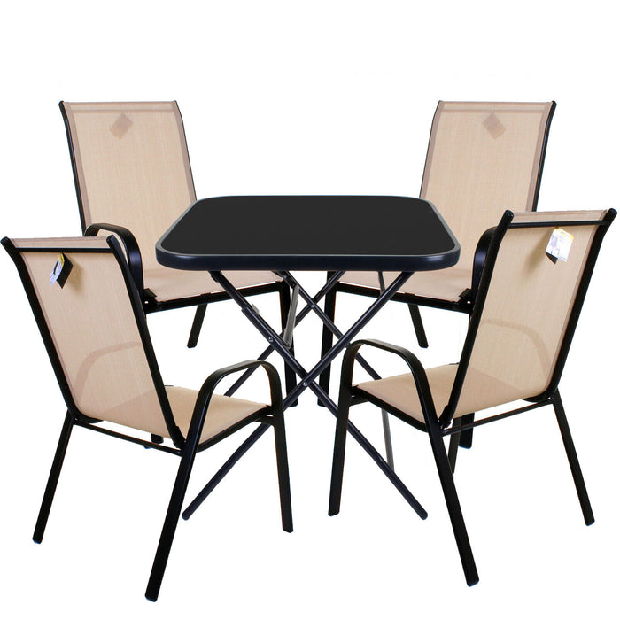 Cream Textoline Chair & Black Square Folding Table Sets