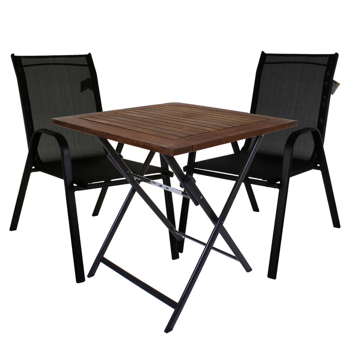 Black Textoline Chair & Dark Wood Folding Table Sets