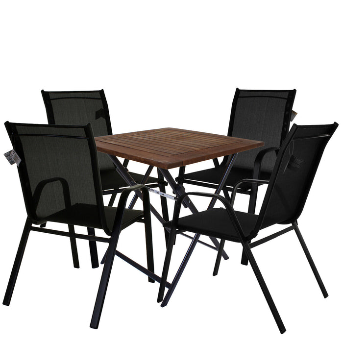 Black Textoline Chair & Dark Wood Folding Table Sets