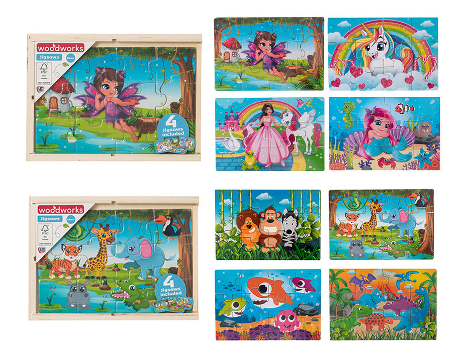 4 Wooden Puzzles In Box